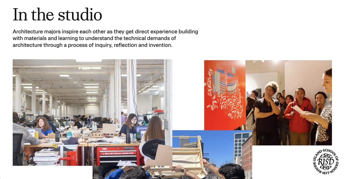 Rhode Island School of Design: раздел In the studio с фотографиями работы студентов архитектуры